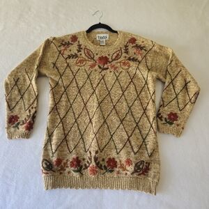 teddi VNT Women's Floral Knit‎ Sweater - Tan size S Pettite